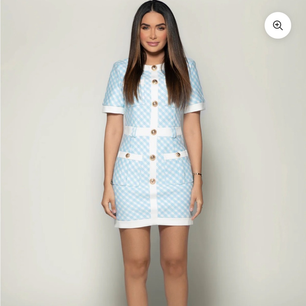 LOVE LABELS mini blue checkered button dress
